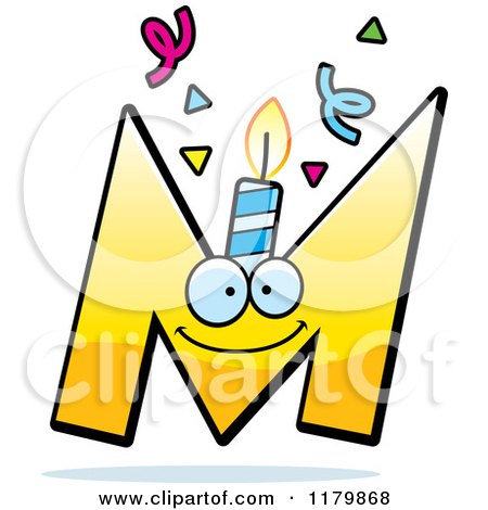 Cartoon of a Yellow Letter M Birthday Candle Mascot - Royalty Free Vector Clipart by Cory Thoman