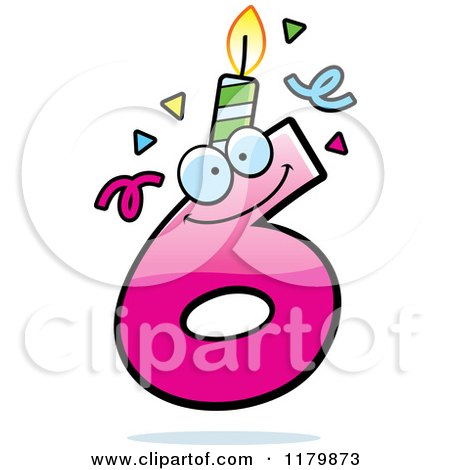 Cartoon of a Pink Six Birthday Candle Mascot - Royalty Free Vector Clipart by Cory Thoman