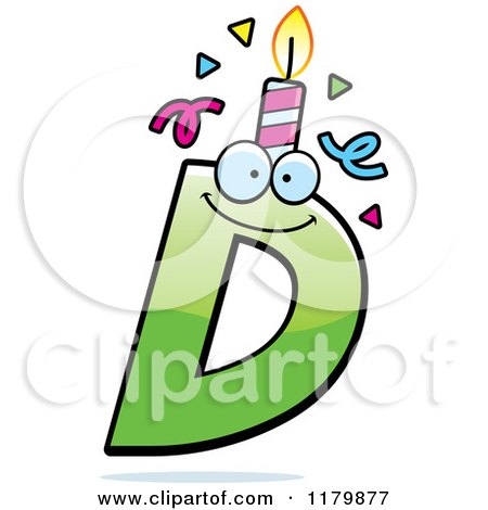 Cartoon of a Green Letter D Birthday Candle Mascot - Royalty Free Vector Clipart by Cory Thoman