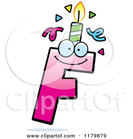 Cartoon of a Pink Letter F Birthday Candle Mascot - Royalty Free Vector Clipart by Cory Thoman