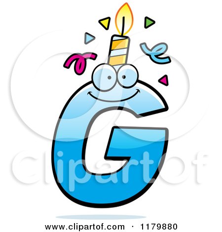 Cartoon of a Blue Letter G Birthday Candle Mascot - Royalty Free Vector Clipart by Cory Thoman