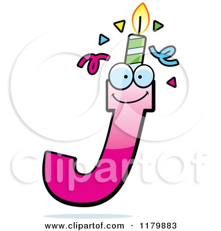 Cartoon of a Pink Letter J Birthday Candle Mascot - Royalty Free Vector Clipart by Cory Thoman