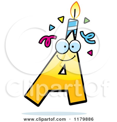 Cartoon of a Yellow Letter a Birthday Candle Mascot - Royalty Free Vector Clipart by Cory Thoman