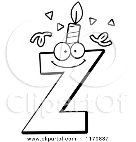 Cartoon of a Black and White Letter Z Birthday Candle Mascot - Royalty Free Vector Clipart by Cory Thoman