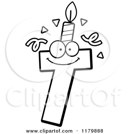 Cartoon of a Black and White Letter T Birthday Candle Mascot - Royalty Free Vector Clipart by Cory Thoman