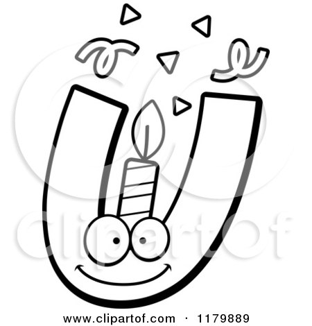 Cartoon of a Black and White Letter U Birthday Candle Mascot - Royalty Free Vector Clipart by Cory Thoman