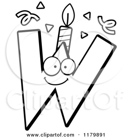 Cartoon of a Black and White Letter W Birthday Candle Mascot - Royalty Free Vector Clipart by Cory Thoman