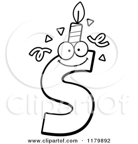 Cartoon of a Black and White Letter S Birthday Candle Mascot - Royalty Free Vector Clipart by Cory Thoman