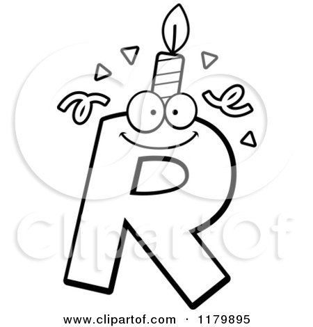 Cartoon of a Black and White Letter R Birthday Candle Mascot - Royalty Free Vector Clipart by Cory Thoman