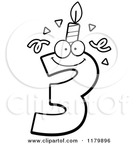 Cartoon of a Black and White Three Birthday Candle Mascot - Royalty Free Vector Clipart by Cory Thoman