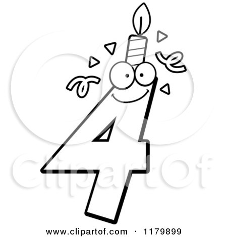 Cartoon of a Black and White Four Birthday Candle Mascot - Royalty Free Vector Clipart by Cory Thoman