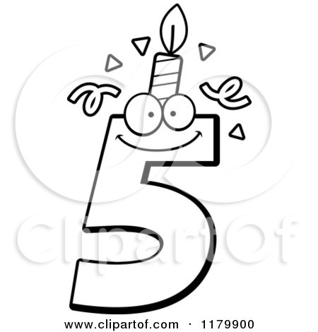 Cartoon of a Black and White Five Birthday Candle Mascot - Royalty Free Vector Clipart by Cory Thoman