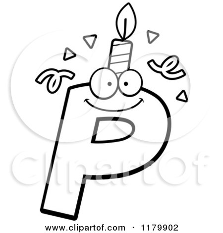 Cartoon of a Black and White Letter P Birthday Candle Mascot - Royalty Free Vector Clipart by Cory Thoman