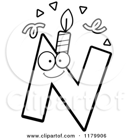 Cartoon of a Black and White Letter N Birthday Candle Mascot - Royalty Free Vector Clipart by Cory Thoman