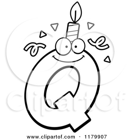 Cartoon of a Black and White Letter Q Birthday Candle Mascot - Royalty Free Vector Clipart by Cory Thoman