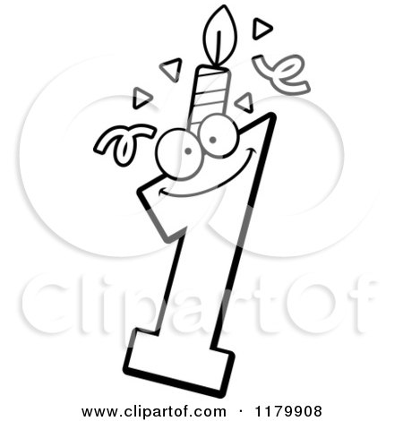 Cartoon of a Black and White One Birthday Candle Mascot - Royalty Free Vector Clipart by Cory Thoman
