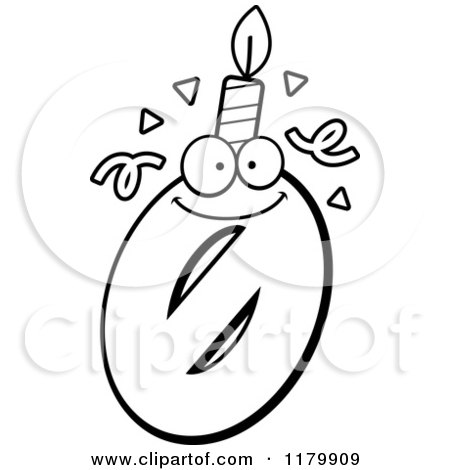 Cartoon of a Black and White Zero Birthday Candle Mascot - Royalty Free Vector Clipart by Cory Thoman