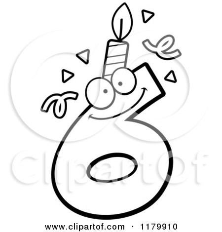 Cartoon of a Black and White Six Birthday Candle Mascot - Royalty Free Vector Clipart by Cory Thoman