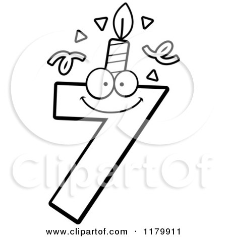 Cartoon of a Black and White Seven Birthday Candle Mascot - Royalty Free Vector Clipart by Cory Thoman