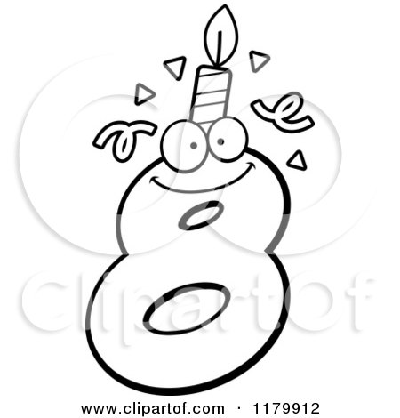 Cartoon of a Black and White Eight Birthday Candle Mascot - Royalty Free Vector Clipart by Cory Thoman