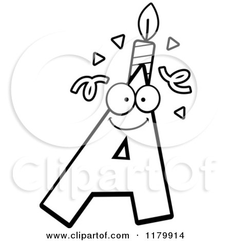 Cartoon of a Black and White Letter a Birthday Candle Mascot - Royalty Free Vector Clipart by Cory Thoman