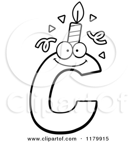 Cartoon of a Black and White Letter C Birthday Candle Mascot - Royalty Free Vector Clipart by Cory Thoman