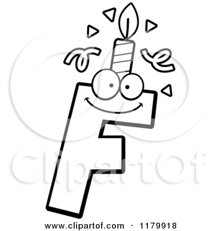 Cartoon of a Black and White Letter F Birthday Candle Mascot - Royalty Free Vector Clipart by Cory Thoman