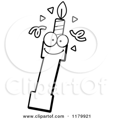 Cartoon of a Black and White Letter I Birthday Candle Mascot - Royalty Free Vector Clipart by Cory Thoman