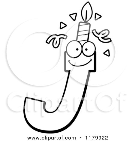 Cartoon of a Black and White Letter J Birthday Candle Mascot - Royalty Free Vector Clipart by Cory Thoman