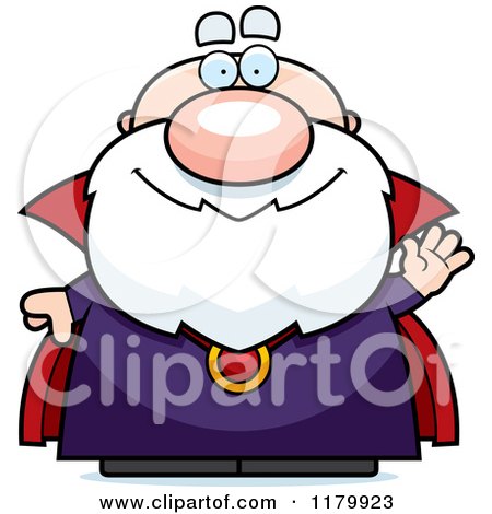 Cartoon of a Waving Chubby Wizard - Royalty Free Vector Clipart by Cory Thoman