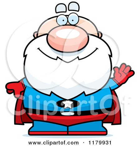 Cartoon of a Waving Chubby Senior Super Man - Royalty Free Vector Clipart by Cory Thoman