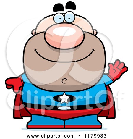 Cartoon of a Waving Chubby Super Man - Royalty Free Vector Clipart by Cory Thoman