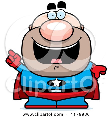 Cartoon of a Smart Chubby Super Man with an Idea - Royalty Free Vector Clipart by Cory Thoman