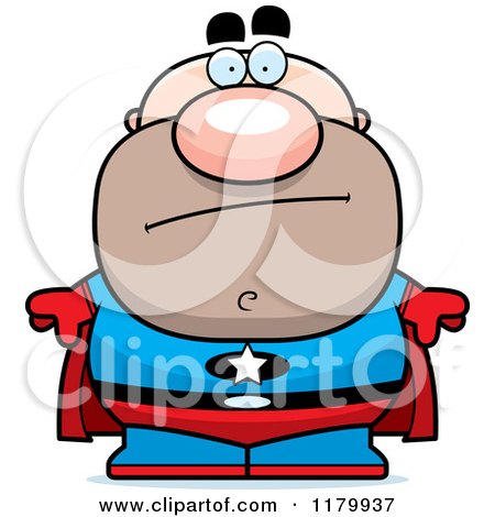 Cartoon of a Concerned Chubby Super Man - Royalty Free Vector Clipart by Cory Thoman