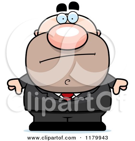 Cartoon of a Skeptical Chubby Businessman - Royalty Free Vector Clipart by Cory Thoman
