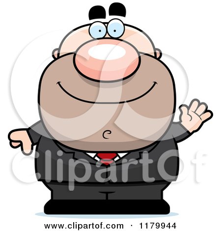 Cartoon of a Waving Chubby Businessman - Royalty Free Vector Clipart by Cory Thoman