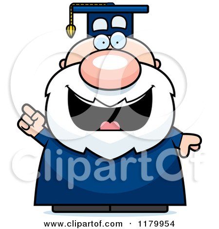 Cartoon of a Smart Chubby Professor in a Graduation Gown with an Idea - Royalty Free Vector Clipart by Cory Thoman