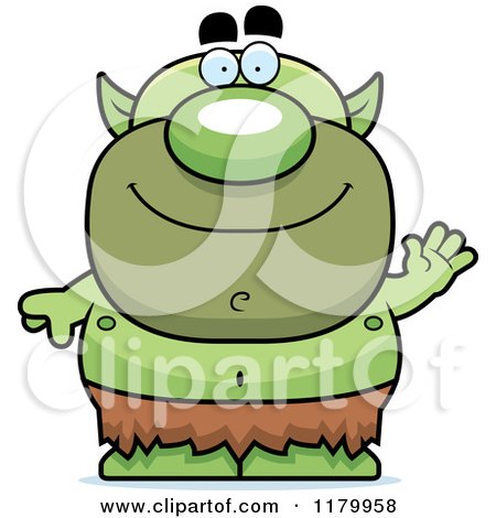 Cartoon of a Waving Chubby Goblin - Royalty Free Vector Clipart by Cory Thoman