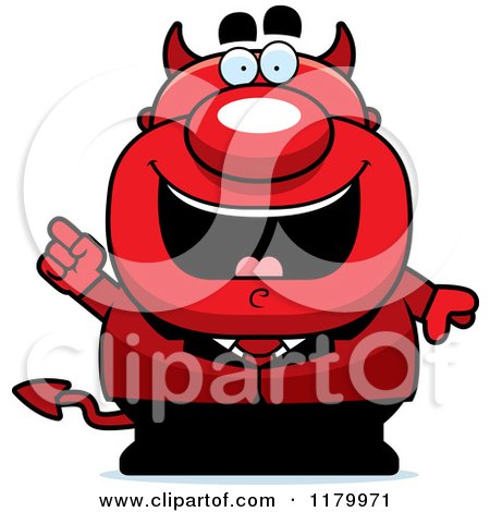 Cartoon of a Smart Chubby Devil with an Idea - Royalty Free Vector Clipart by Cory Thoman