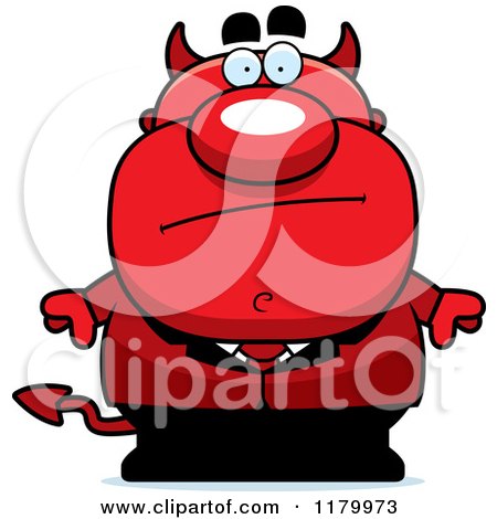Cartoon of a Bored Chubby Devil - Royalty Free Vector Clipart by Cory Thoman