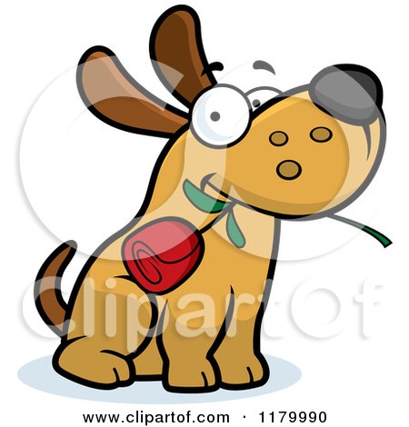 Cartoon of a Sweet Dog Sitting with a Rose in His Mouth - Royalty Free Vector Clipart by Cory Thoman