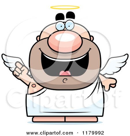 Cartoon of a Smart Chubby Male Angel with an Idea - Royalty Free Vector Clipart by Cory Thoman