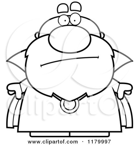 Cartoon of a Black and White Worried Chubby Wizard - Royalty Free Vector Clipart by Cory Thoman