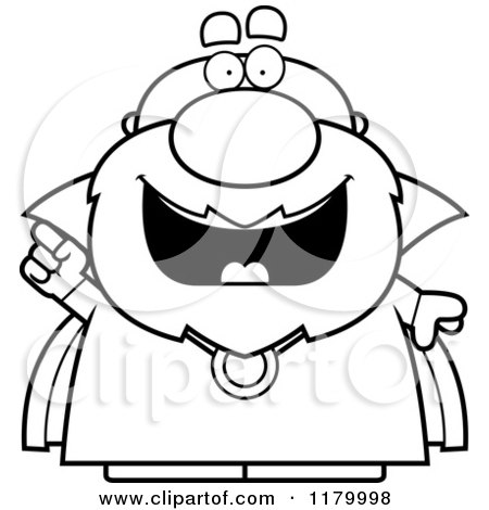 Cartoon of a Black and White Smart Chubby Wizard with an Idea - Royalty Free Vector Clipart by Cory Thoman