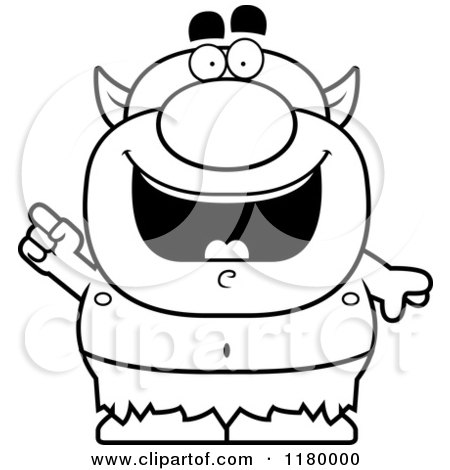 Cartoon of a Black and White Smart Chubby Goblin with an Idea - Royalty Free Vector Clipart by Cory Thoman