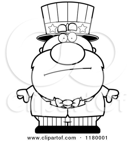 Cartoon of a Black and White Worried Chubby Uncle Sam - Royalty Free Vector Clipart by Cory Thoman