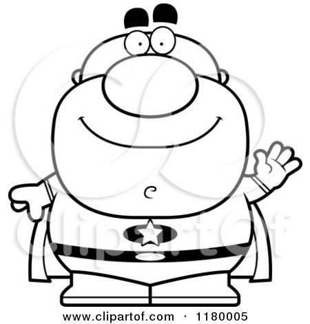 Cartoon of a Black and White Waving Chubby Super Man - Royalty Free Vector Clipart by Cory Thoman