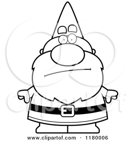 Cartoon of a Black and White Bored Chubby Male Gnome - Royalty Free Vector Clipart by Cory Thoman