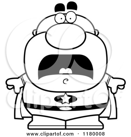 Cartoon of a Black and White Scared Chubby Super Man - Royalty Free Vector Clipart by Cory Thoman
