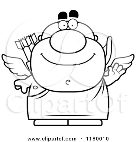 Cartoon of a Black and White Waving Chubby Cupid - Royalty Free Vector Clipart by Cory Thoman